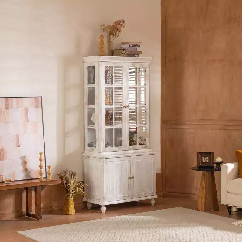 Okak Madia/Credenza Moderna con Ante in Vetro e Ripiani Regolabili, Libreria Dispensa per Cucina/Ingresso/Soggiorno