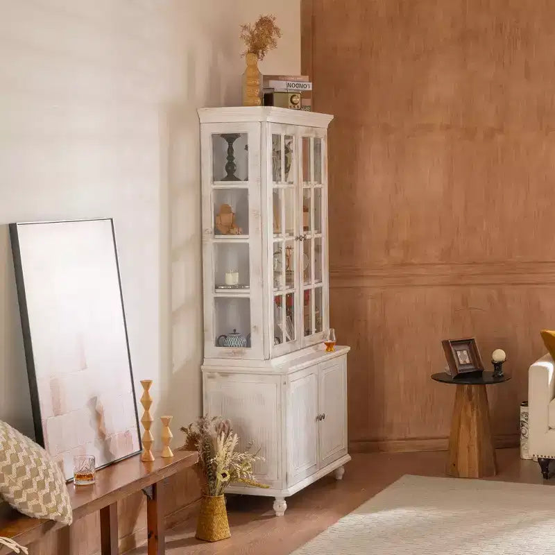 Okak Madia/Credenza Moderna con Ante in Vetro e Ripiani Regolabili, Libreria Dispensa per Cucina/Ingresso/Soggiorno