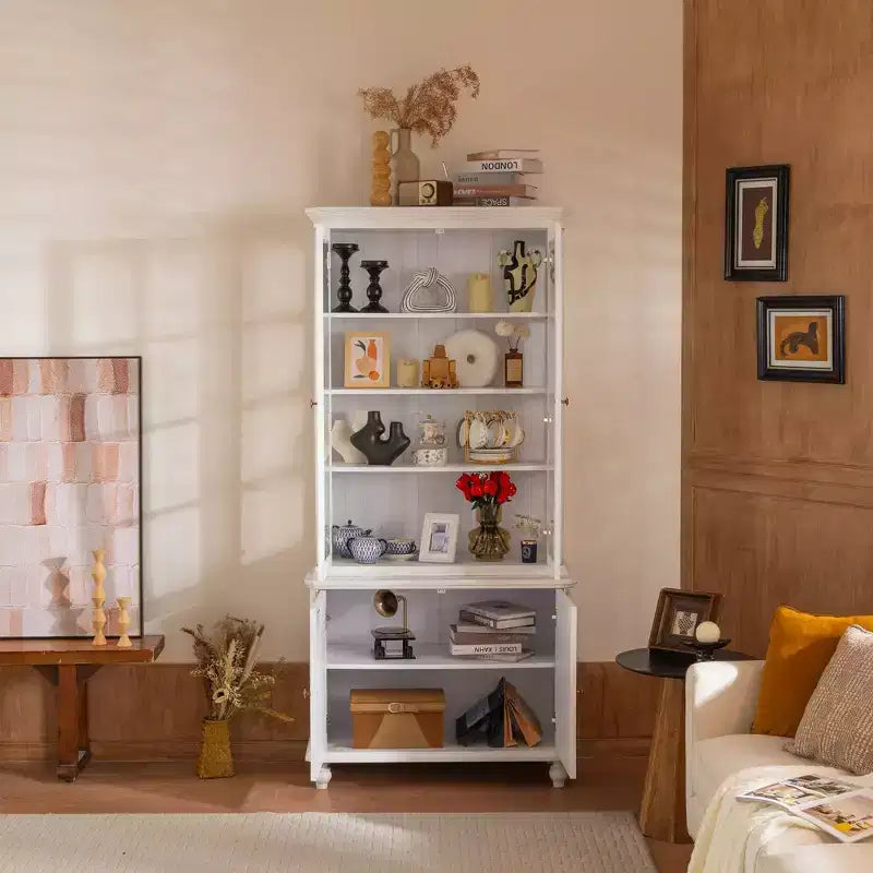 Okak Madia/Credenza Moderna con Ante in Vetro e Ripiani Regolabili, Libreria Dispensa per Cucina/Ingresso/Soggiorno