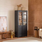 Okak Madia/Credenza Moderna con Ante in Vetro e Ripiani Regolabili, Libreria Dispensa per Cucina/Ingresso/Soggiorno