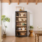 Okak Madia/Credenza Moderna con Ante in Vetro e Ripiani Regolabili, Libreria Dispensa per Cucina/Ingresso/Soggiorno