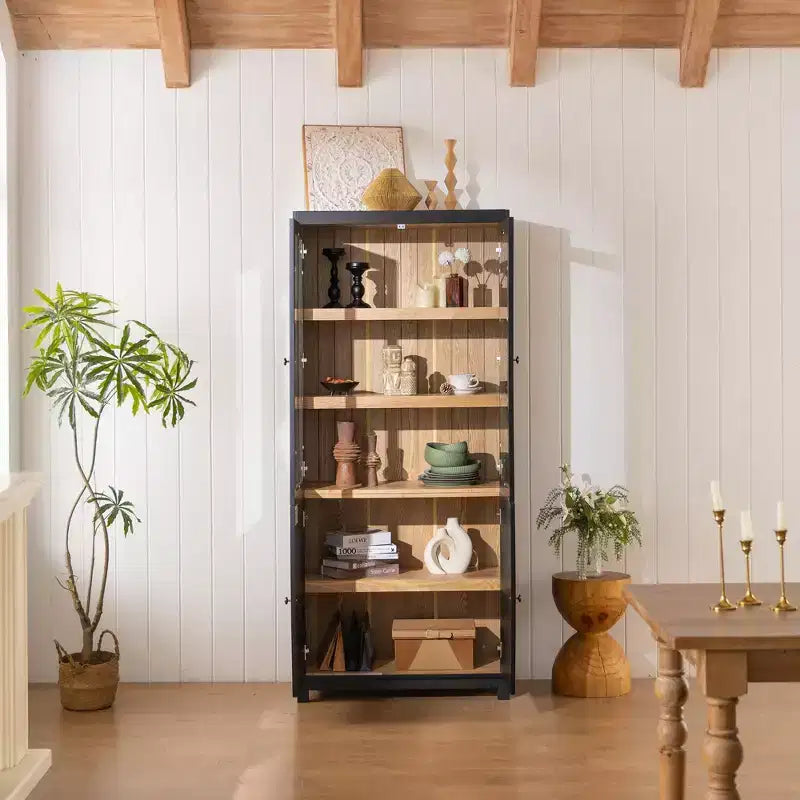 Okak Madia/Credenza Moderna con Ante in Vetro e Ripiani Regolabili, Libreria Dispensa per Cucina/Ingresso/Soggiorno