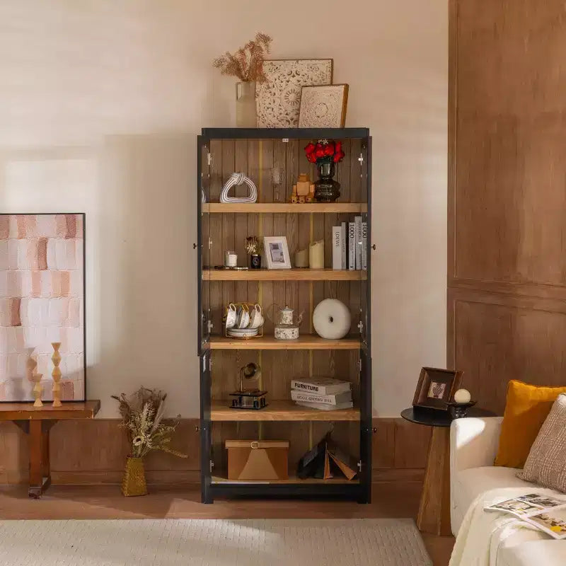 Okak Madia/Credenza Moderna con Ante in Vetro e Ripiani Regolabili, Libreria Dispensa per Cucina/Ingresso/Soggiorno