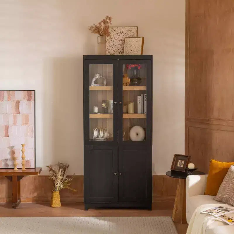 Okak Modern Display Buffet Cabinet with Glass Doors & Adjustable Shelves, Bookshelves Pantry Cabinet for Kitchen/Hallways/Living Room