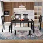 Farmhouse Dining Room Set for 6, 6 Pieces Wooden Rectangular Table and 4 Chairs with Bench for kitchen