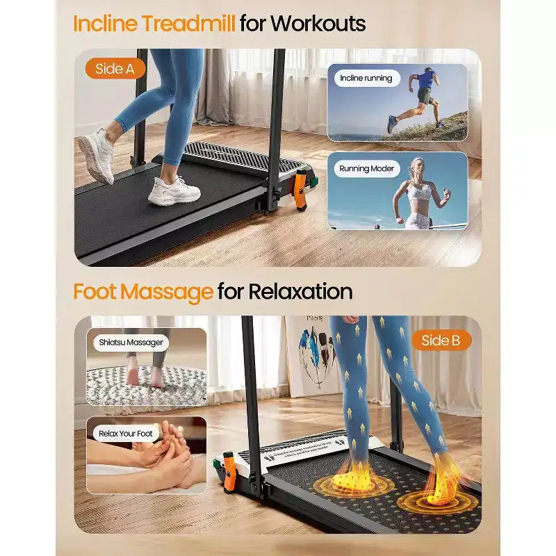 Akluer Walking Pad with Incline, 2-in-1 Under Desk Treadmill and Foot Massager, Quiet 2.5HP Treadmill with Armrest, LED Display Remote for Home Office