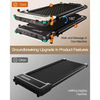 Akluer Walking Pad with Incline, 2-in-1 Under Desk Treadmill and Foot Massager, Quiet 2.5HP Treadmill with Armrest, LED Display Remote for Home Office