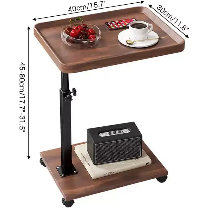 C-Shaped Table, 360 Swivel Tray Table with Wheels Adjustable Height for Living Room, Bedroom, Study and Small Spaces