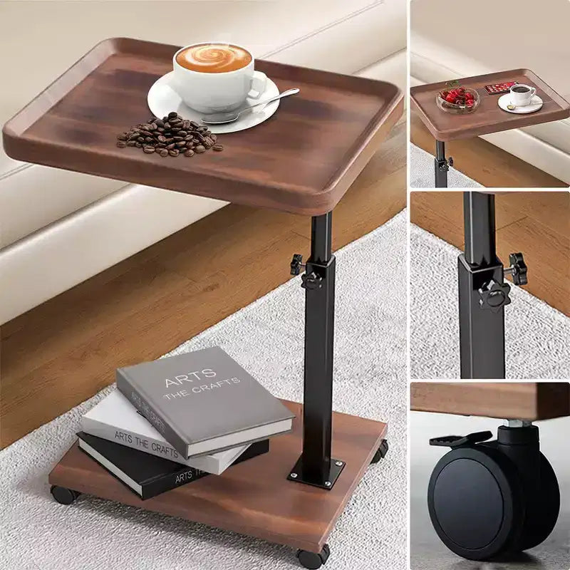 C-Shaped Table, 360 Swivel Tray Table with Wheels Adjustable Height for Living Room, Bedroom, Study and Small Spaces