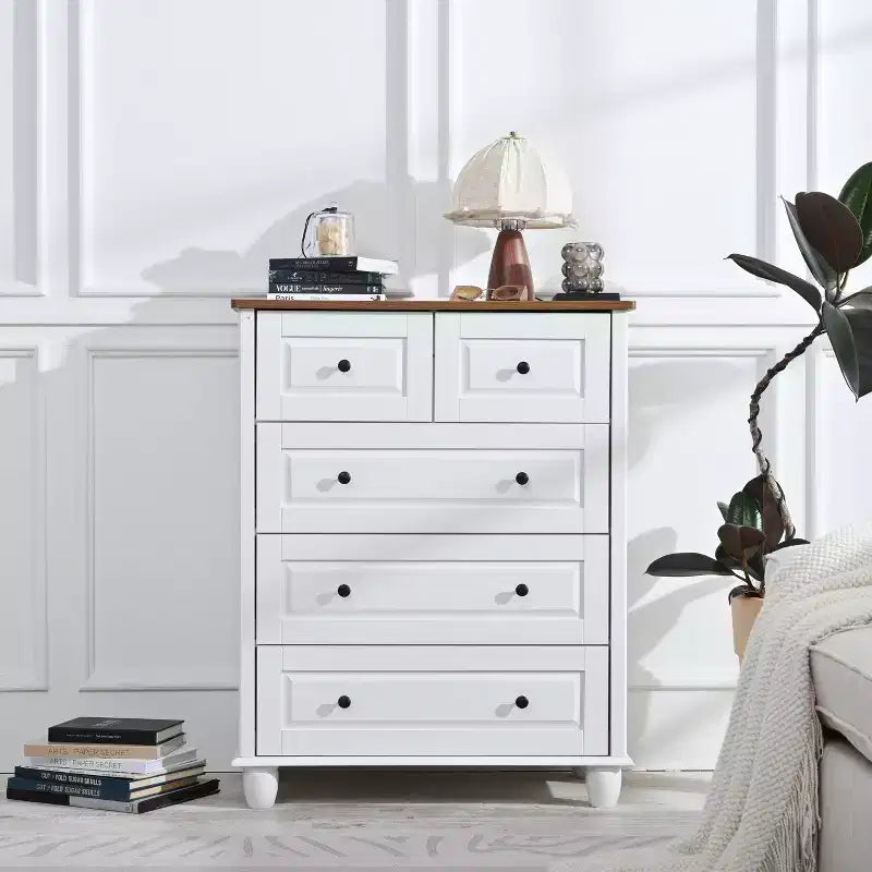 MAYEERTY Storage Cabinet with Deep Space 5 Drawers for Living Room Hallway White