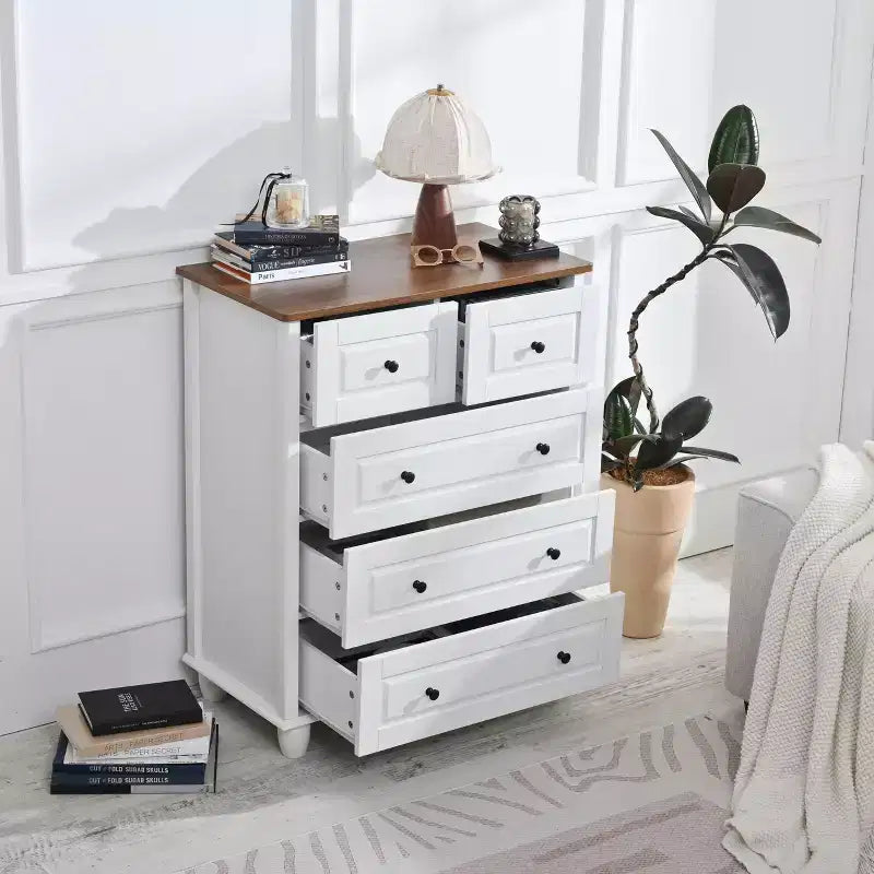 MAYEERTY Storage Cabinet with Deep Space 5 Drawers for Living Room Hallway White