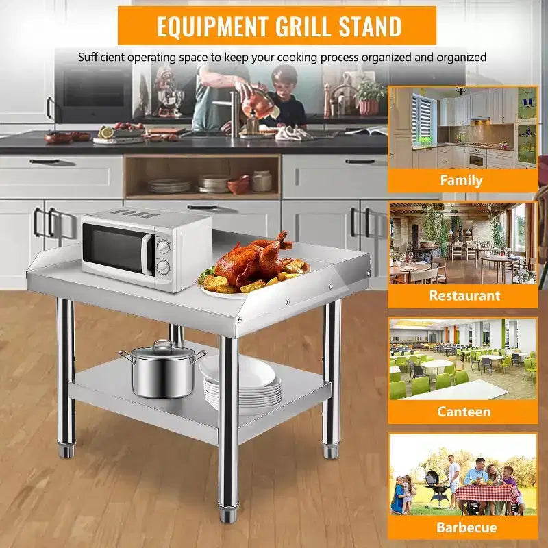 Acekool 48 Commercial Grill Stand  Heavy-Duty Stainless Steel Table with Adjustable Shelves for Kitchens & BBQs