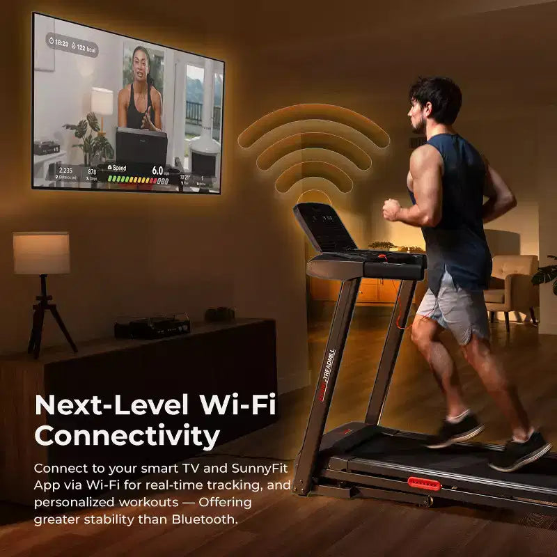 Sunny Health & Fitness Active 400 Smart AutoIncline Treadmill with WiFi, Bluetooth, 15 Incline Levels & ShockAbsorbing Running Deck