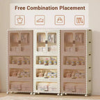 Armadio Portatile per Bambini a 4 Ripiani con Asta Appendino e Scaffali - Organizer Pieghevole per Vestiti, Giocattoli, Libri (Bianco)