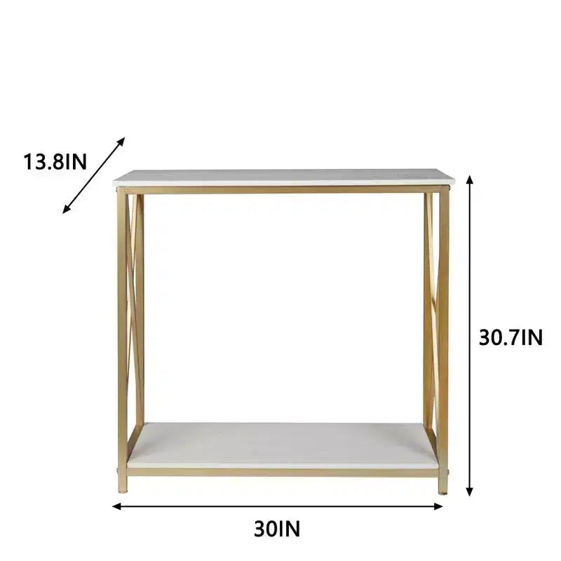 2 Layer X Side Frame Wooden Iron Frame 78.2*35.1*76.2cm White Panel Gold Frame Porch Storage Porch Table