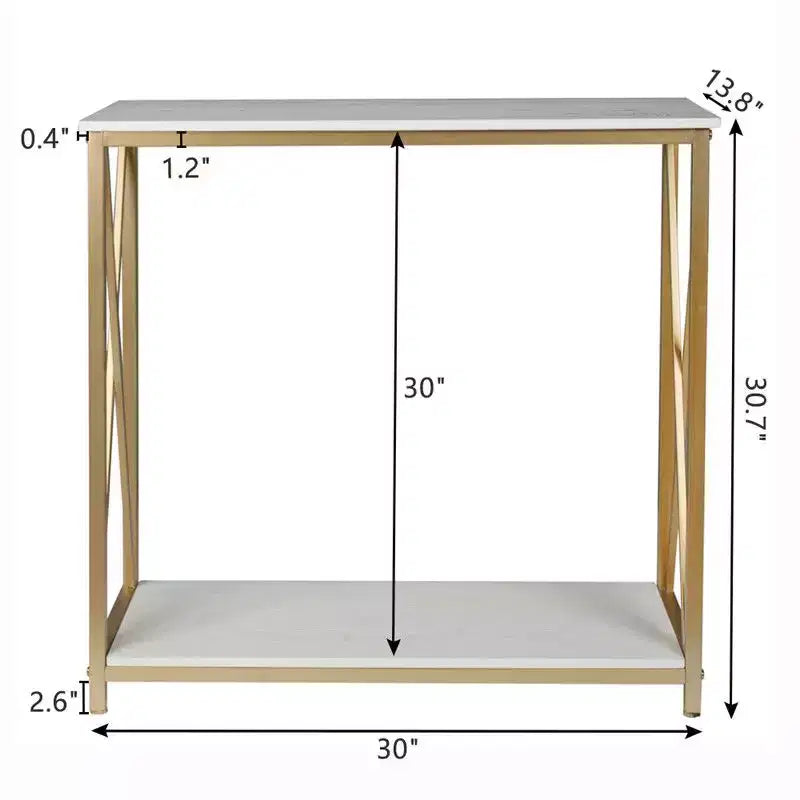 2 Layer X Side Frame Wooden Iron Frame 78.2*35.1*76.2cm White Panel Gold Frame Porch Storage Porch Table