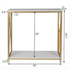 2 Layer X Side Frame Wooden Iron Frame 78.2*35.1*76.2cm White Panel Gold Frame Porch Storage Porch Table
