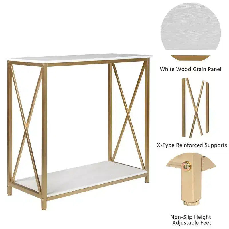 2 Layer X Side Frame Wooden Iron Frame 78.2*35.1*76.2cm White Panel Gold Frame Porch Storage Porch Table