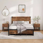 Queen Size Bed Frame with 4 Storage Drawers and Heavy Duty, Strong Metal Support Bed Frame with Wooden Headboard, No Box Spring Needed, Easy Assembly