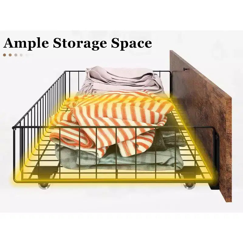 Queen Size Bed Frame with 4 Storage Drawers and Heavy Duty, Strong Metal Support Bed Frame with Wooden Headboard, No Box Spring Needed, Easy Assembly
