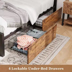 Queen Size Bed Frame with 4 Storage Drawers and Heavy Duty, Strong Metal Support Bed Frame with Wooden Headboard, No Box Spring Needed, Easy Assembly