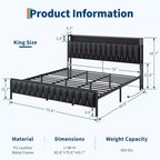 King Bed Frame with Charging Station, All-Metal Platform Bed Frame with Headboard & Footboard, Noise-Free, No Box Spring Needed, Easy Assembly, Black