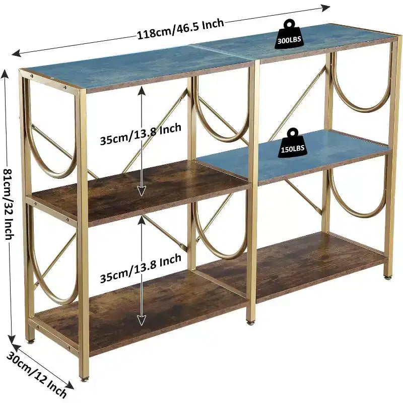 46.5 Console Table with 3 Open Shelves, Multipurpose Sofa and Entryway Table, Compact Storage and Display Rack, Double-Sized Organizer