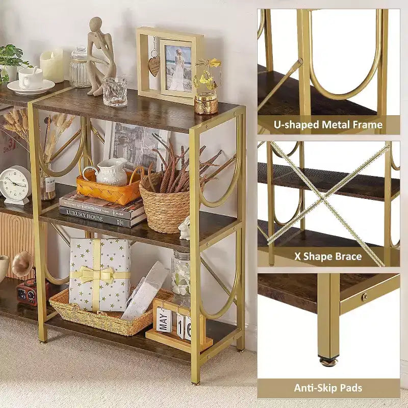 46.5 Console Table with 3 Open Shelves, Multipurpose Sofa and Entryway Table, Compact Storage and Display Rack, Double-Sized Organizer