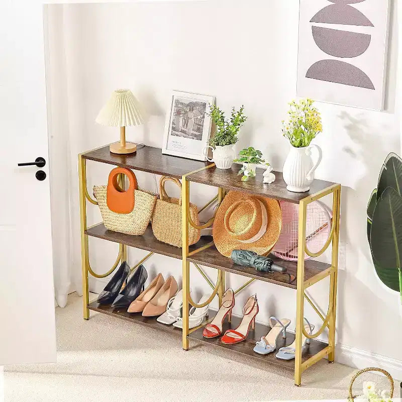 46.5 Console Table with 3 Open Shelves, Multipurpose Sofa and Entryway Table, Compact Storage and Display Rack, Double-Sized Organizer