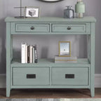 Console da tavolo in stile rustico da 91 cm con 4 cassetti, credenza verde con ripiano portaoggetti, tavolino da divano per ingresso, corridoio, design rustico