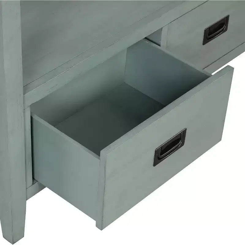 Console da tavolo in stile rustico da 91 cm con 4 cassetti, credenza verde con ripiano portaoggetti, tavolino da divano per ingresso, corridoio, design rustico