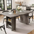 TROPOW 63 Inch Dining Table with 4 Storage Shelves, Seats 4-6, Wooden Kitchen Table with Large Tabletop for Living Room, Easy Assembly