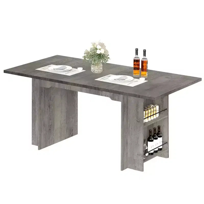 TROPOW Tavolo da Pranzo da 160 cm con 4 Ripiani portaoggetti, per 4-6 Persone, Tavolo da Cucina in Legno con Ampio Piano per Soggiorno, Facile da Montare