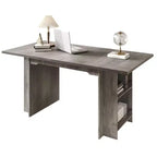 TROPOW Tavolo da Pranzo da 160 cm con 4 Ripiani portaoggetti, per 4-6 Persone, Tavolo da Cucina in Legno con Ampio Piano per Soggiorno, Facile da Montare