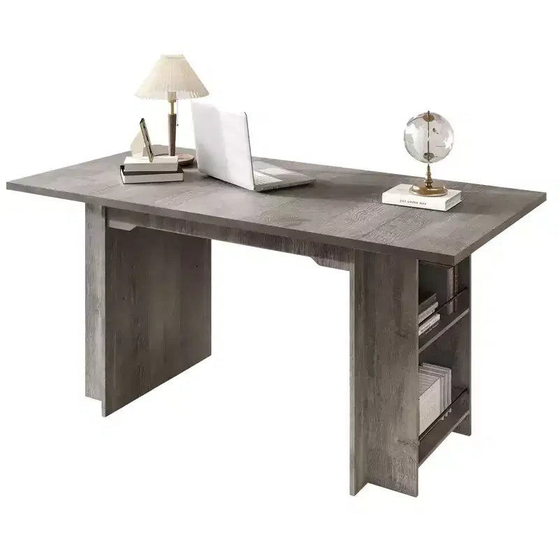 TROPOW Tavolo da Pranzo da 160 cm con 4 Ripiani portaoggetti, per 4-6 Persone, Tavolo da Cucina in Legno con Ampio Piano per Soggiorno, Facile da Montare