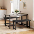Kitchen Table Set with 2 Benches, Rectangular Dining Table for 4, Upholstered Benches, Farmhouse Style, Retro Gray