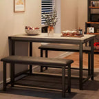 Set da tavolo da cucina con 2 panche, tavolo da pranzo rettangolare per 4 persone, panche imbottite, stile rustico, grigio retrò