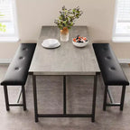 Set da tavolo da cucina con 2 panche, tavolo da pranzo rettangolare per 4 persone, panche imbottite, stile rustico, grigio retrò