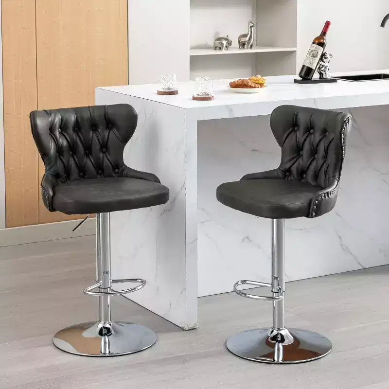 Modern Swivel Bar Stools, Adjustable Height 25-33, PU Leather Upholstered with Back Support, for Kitchen Island, Home Pub, Counter