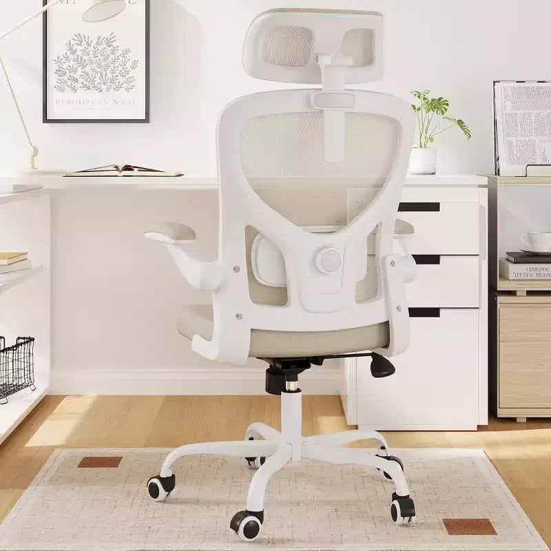MAYEERTY Ergonomic Home Office Chair - With Lumbar Support, Flip-Up Armrests & Headrest for Work & Study (Black)