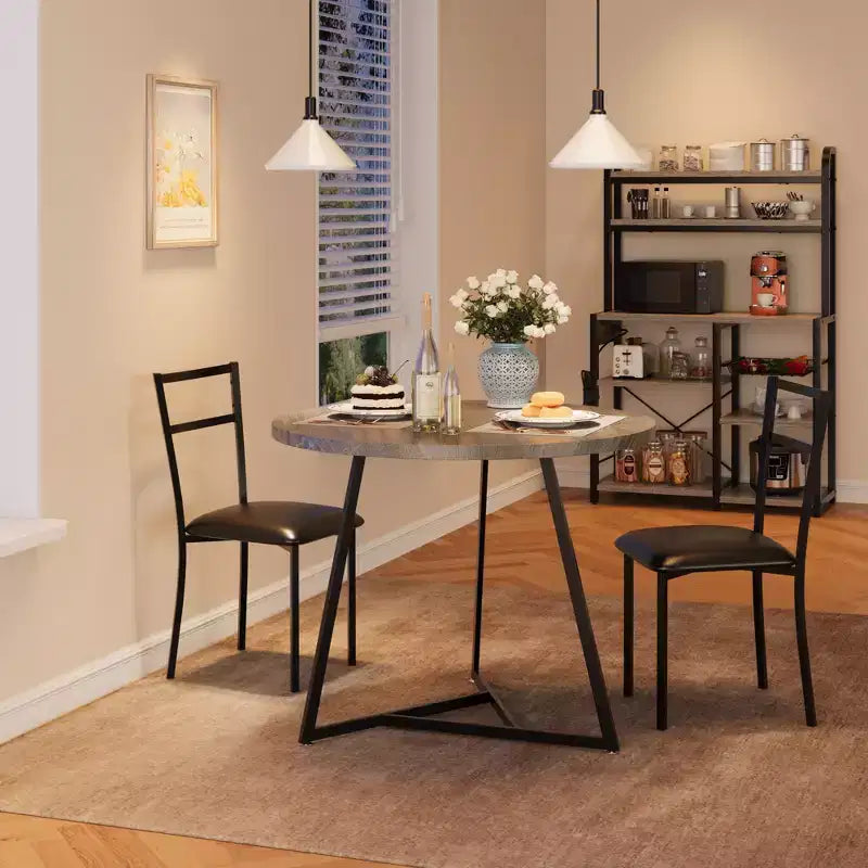 Set tavolo da pranzo per 2, Tavolo e sedie da cucina, Set tavolo da cucina rotondo moderno, Set tavolo da pranzo 3 pezzi per piccoli spazi, Appartamento, Monolocale, Cena