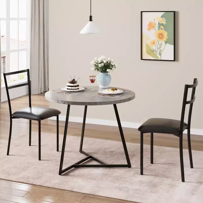 Set tavolo da pranzo per 2, Tavolo e sedie da cucina, Set tavolo da cucina rotondo moderno, Set tavolo da pranzo 3 pezzi per piccoli spazi, Appartamento, Monolocale, Cena