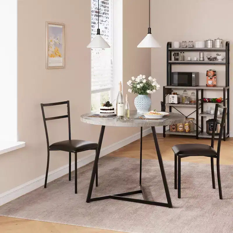 Set tavolo da pranzo per 2, Tavolo e sedie da cucina, Set tavolo da cucina rotondo moderno, Set tavolo da pranzo 3 pezzi per piccoli spazi, Appartamento, Monolocale, Cena