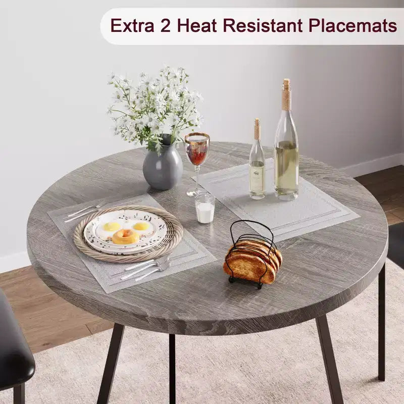 Set tavolo da pranzo per 2, Tavolo e sedie da cucina, Set tavolo da cucina rotondo moderno, Set tavolo da pranzo 3 pezzi per piccoli spazi, Appartamento, Monolocale, Cena