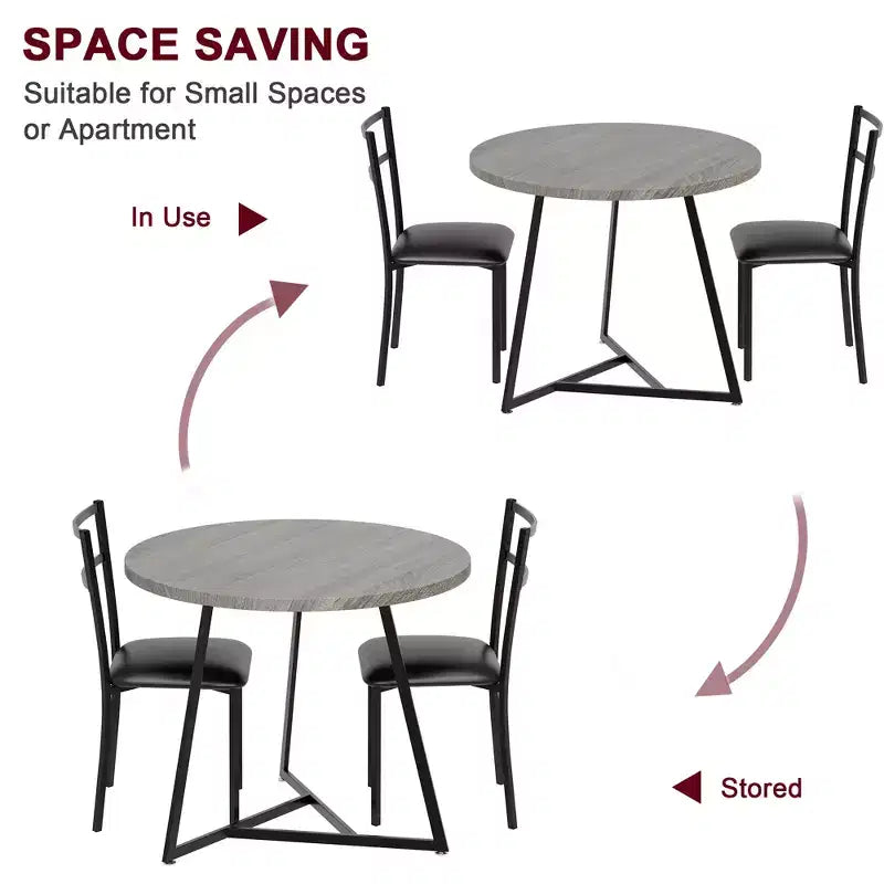 Set tavolo da pranzo per 2, Tavolo e sedie da cucina, Set tavolo da cucina rotondo moderno, Set tavolo da pranzo 3 pezzi per piccoli spazi, Appartamento, Monolocale, Cena