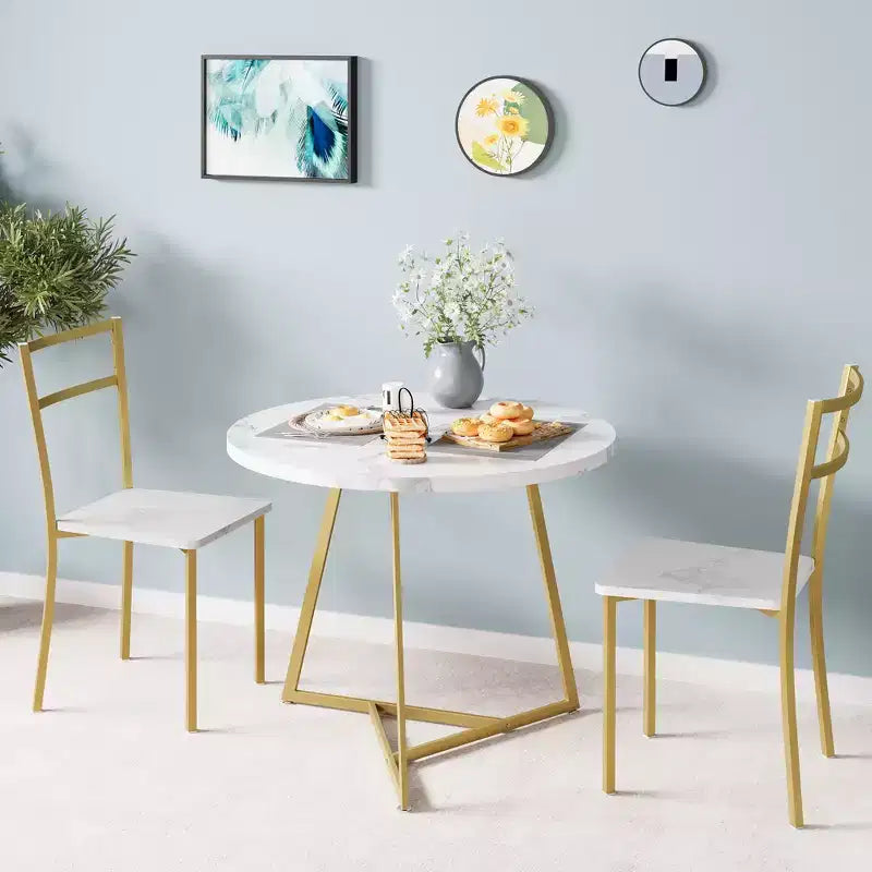 Set tavolo da pranzo per 2, Tavolo e sedie da cucina, Set tavolo da cucina rotondo moderno, Set tavolo da pranzo 3 pezzi per piccoli spazi, Appartamento, Monolocale, Cena