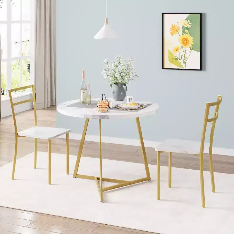 Set tavolo da pranzo per 2, Tavolo e sedie da cucina, Set tavolo da cucina rotondo moderno, Set tavolo da pranzo 3 pezzi per piccoli spazi, Appartamento, Monolocale, Cena