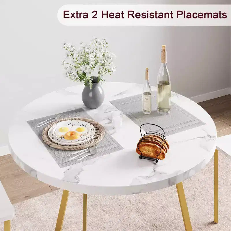Set tavolo da pranzo per 2, Tavolo e sedie da cucina, Set tavolo da cucina rotondo moderno, Set tavolo da pranzo 3 pezzi per piccoli spazi, Appartamento, Monolocale, Cena
