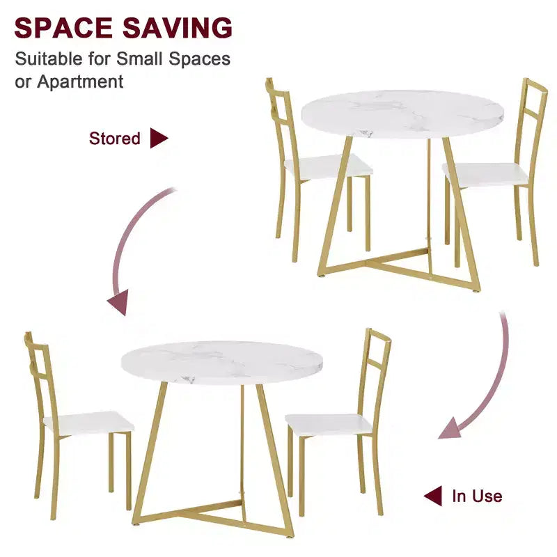 Set tavolo da pranzo per 2, Tavolo e sedie da cucina, Set tavolo da cucina rotondo moderno, Set tavolo da pranzo 3 pezzi per piccoli spazi, Appartamento, Monolocale, Cena