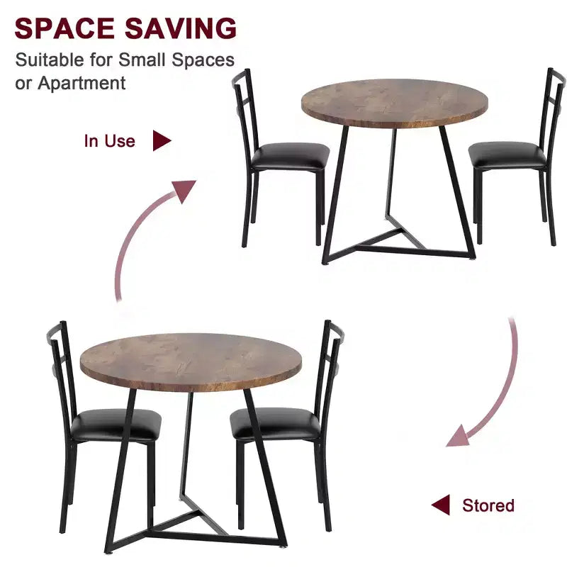 Set tavolo da pranzo per 2, Tavolo e sedie da cucina, Set tavolo da cucina rotondo moderno, Set tavolo da pranzo 3 pezzi per piccoli spazi, Appartamento, Monolocale, Cena